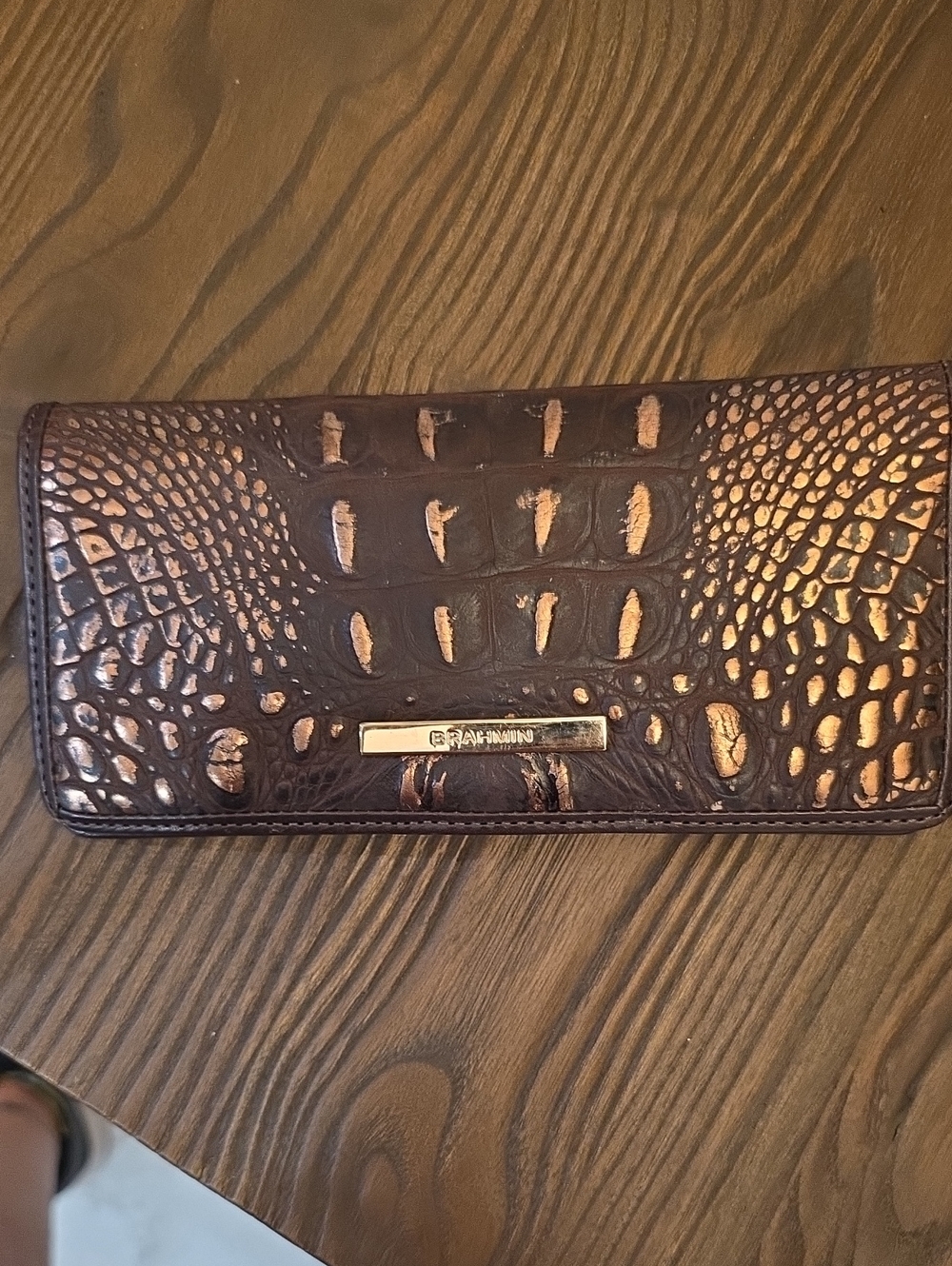Brahmin Embossed Croc Leather Wallet in Deep Burgundy